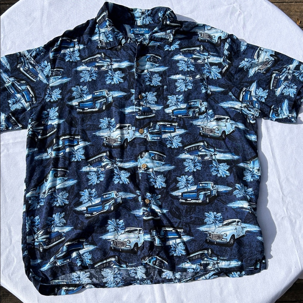 Puritan Blue Car Print Casual Shirt